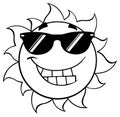 Black And White Smiling Summer Sun Cartoon Mascot Character With Sunglasses Royalty Free Stock Photo