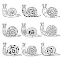 Black and white snails collection. Isolated elements