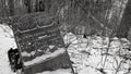 Tilted headstone in abandoned cemetery