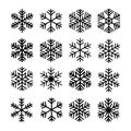 Black and white snowflake patterns arranged in a grid showcasing diverse designs and shapes Royalty Free Stock Photo