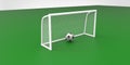 A black and white soccer ball football and a goal post on a green field like grass Royalty Free Stock Photo