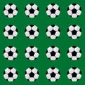 Black and white soccer balls on green seamless pattern. Football vector background. Sport recreation theme cartoon style Royalty Free Stock Photo