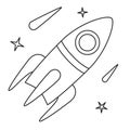 Black and white space rocket among stars and meteors Royalty Free Stock Photo