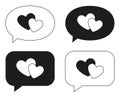 Black and white speech bubble with heart set Royalty Free Stock Photo