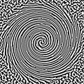 Black and white spiral with abstract Turing ornament halftone reaction diffusion psychedelic background