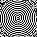 Black and white spiral with abstract Turing ornament halftone reaction diffusion psychedelic background