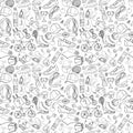 Black and white Sport and fitness seamless doodle pattern