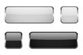 Black and white square glass buttons with metal frame. Set of 3d icons Royalty Free Stock Photo