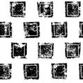 Black and white squares aged geometric ethnic grunge seamless pattern, vector Royalty Free Stock Photo