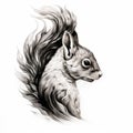 Monochrome Squirrel Tattoo With Flying Fur: Realistic Light Depiction And Spirited Portraits