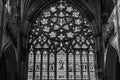 Black and white stained glass window inside Exeter Cathedral