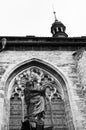 Black and white of a statue by the Church of Our Lady Before Tyn, Old Town square, Prague, Czech Republic, side view Royalty Free Stock Photo