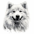Black And White Stencil Art Of Alert And Gentle Samoyed