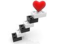 Black and white steps from toy bricks with a red heart at the top
