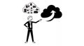 Stickman Presenting Cloud Data Transfer in Black and White Illustration Royalty Free Stock Photo