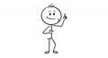 Smiling Black and White Stickman Raising One Finger Idea Isolated On White Background Royalty Free Stock Photo