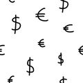 Black and white stock seamless pattern with euro and dollar symbol Royalty Free Stock Photo