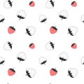 Black and white strawberry cute seamless pattern background illustration