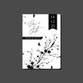 Wedding invitation template with black and white striped cherry blossom pattern, silhouette