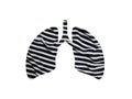 Black and white striped fabric. Shot through the cut out silhouette of the lungs