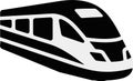 A black and white clipart illustration of a stylized train traveling on railroad tracks Royalty Free Stock Photo