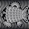 Black and white stylized drawing ornamental fish Royalty Free Stock Photo