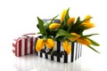 Black and white suitcase with flowers Royalty Free Stock Photo