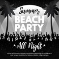 Black and white Summer Beach Party flyer with young people and palm trees. Abstract dance party vector design template  for Royalty Free Stock Photo