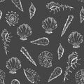 Black and white summer pattern with seashells