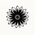 Black And White Sunflower Silhouette Vector On White Background