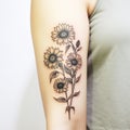Black And White Sunflower Tattoos: Soft Outlines In Dansaekhwa Style