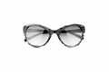 Black white sunglasses white background isolated close up, monochrome dark sunglass, elegant women glasses, chic female eyeglasses