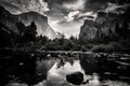 Black and White Sunrise on Yosemite Valley View, Yosemite National Park, California Royalty Free Stock Photo