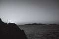 Black and white sunset at Monteferro lighthouse in Nigran, Galicia Royalty Free Stock Photo