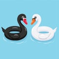 Black and white swan inflatable pool floats. Vector illustration.