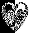 Black and white swans from flowers, leaves and cur