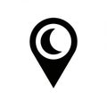 Black and white symbol featuring a crescent moon inside a location pin icon. The shap Royalty Free Stock Photo