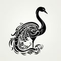 Abstract Black Peacock: Ornate Simplicity In Symbolic Animal Art