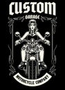 Black And White T-shirt design of Motorcycle Garage with Women Rider