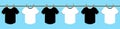 Black and white T-Shirt hang on the rope with Cloth clamp. dry clothes in the sun with the blue sky. illustration. vector.