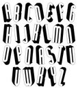 Black and white tall 3d font made with round shapes.