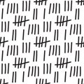 Black and white tally marks hand drawn seamless pattern