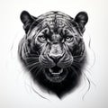 Realistic Black And White Tiger Head Drawing With Fantasy Elements Royalty Free Stock Photo