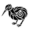 Black and white tattoo with stylized bird kiwi