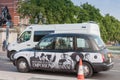 Black and white taxi on Westminster bridge