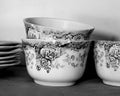 Black and White Tea Cups and Saucers