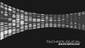 Black and white technologic background with curved line. Vector graphic pattern