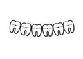 Black and white teeth symbols in smile shape with braces on them, isolated on a white background horizontal vector illustration