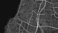 Black and white Tel Aviv Yafo city area vector background map, streets and water cartography illustration