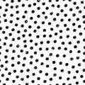Black and white terrazzo textured polka dots vector seamless pattern background. Textural grunge round circles